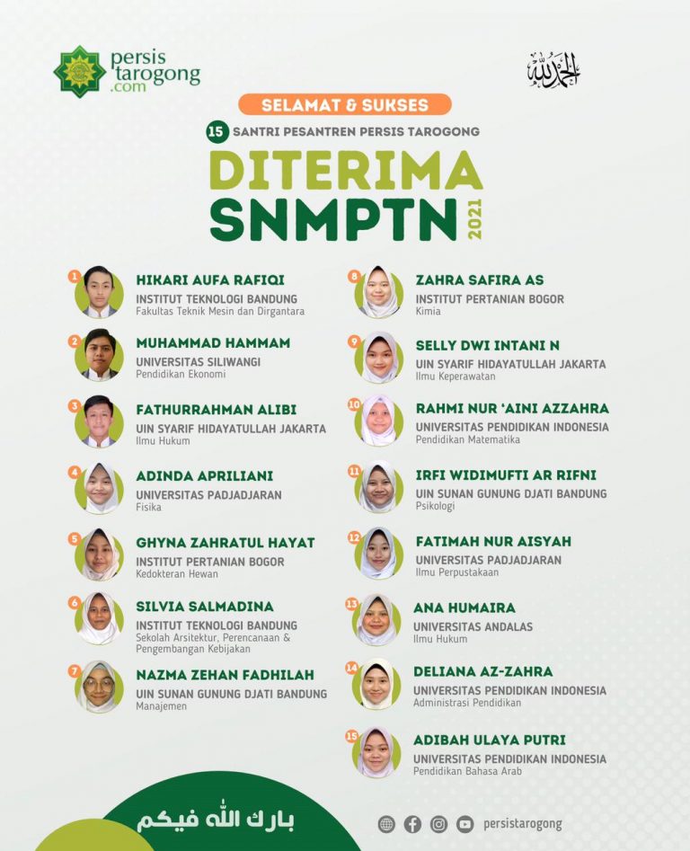 15 Santri Pesantren Persis Tarogong Diterima SNMPTN 2021