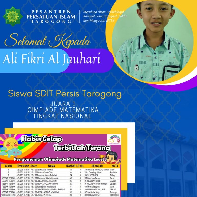 Dua Santri SDIT Persis Tarogong Raih Juara Tahfidz dan Matematika Tingkat Nasional