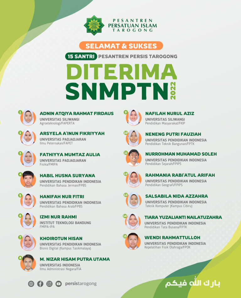 Selamat & Sukses : 15 Santri Terbaik Berhasil di Terima SNMPTN 2022